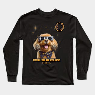 Total Solar Eclipse 2024 Cute Dog Wearing Solar Eclipse Glasses Long Sleeve T-Shirt